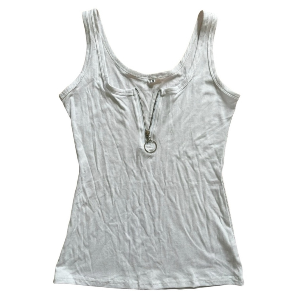 SHEIN White Sleeveless Tank Top with Zipper Detail medium